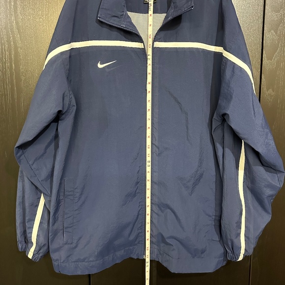Vintage Nike Mini Swoosh & White Stripe LG Men's Blue Zip Up Jacket -Breathable - Picture 2 of 4